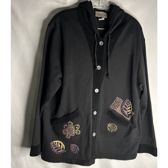 Vintage Designs Limited Hand Printed Multi Leaves Fall Cottagecore Large Black - Picture 1 of 7